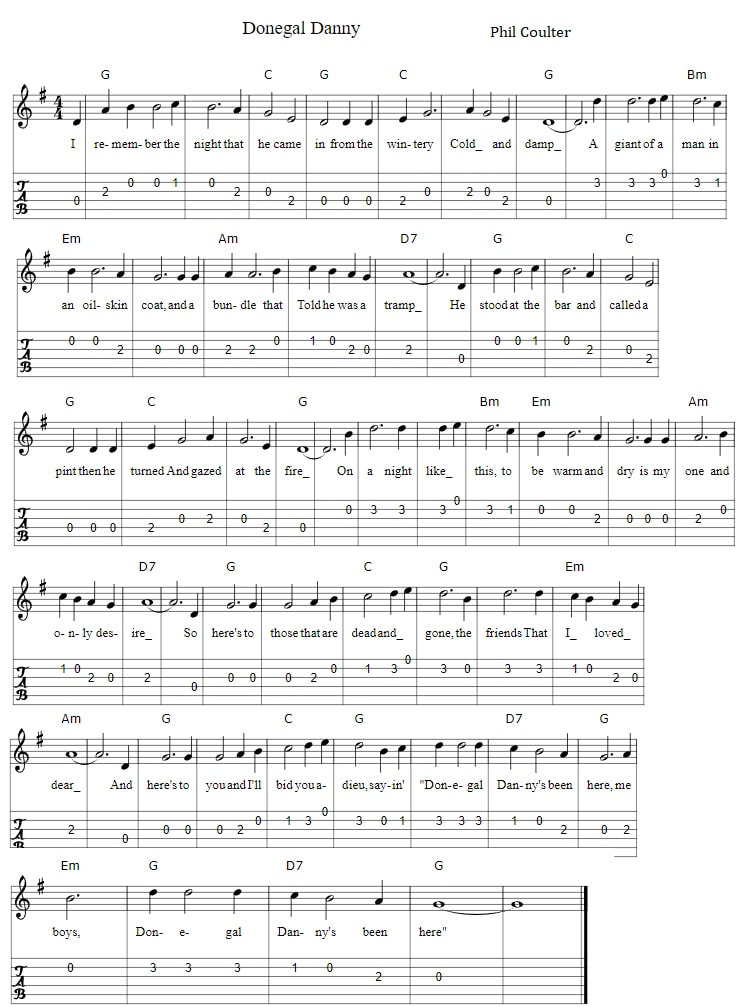 Donegal Danny guitar chords and tab 