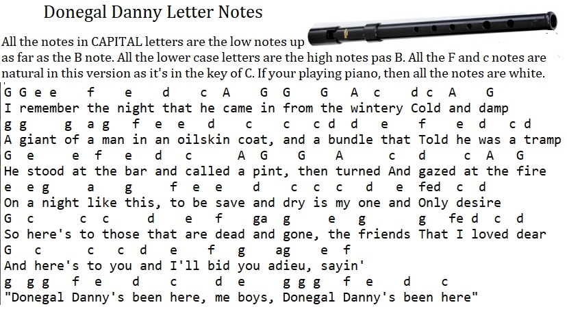 Donegal Danny letter notes in the key of C.