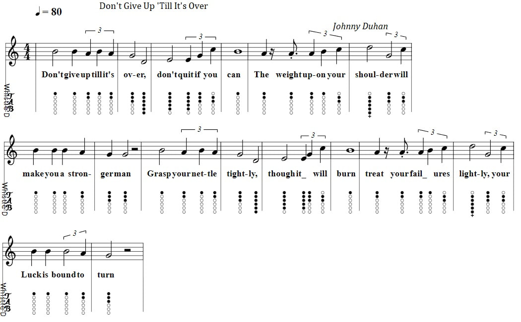 Don't give up till it's over tin whistle sheet music