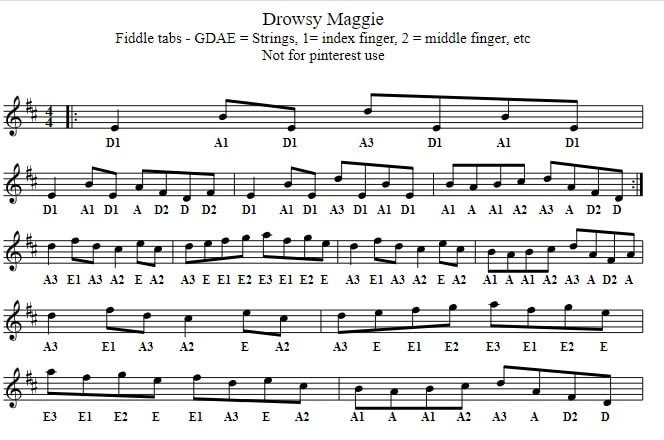 Drowsy Maggie violin sheet music for beginners