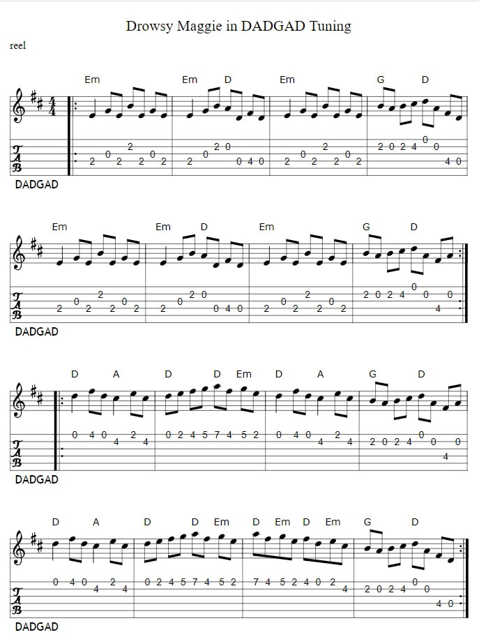 Drowsy Maggie Guitar Tab In DADGAD Tuning