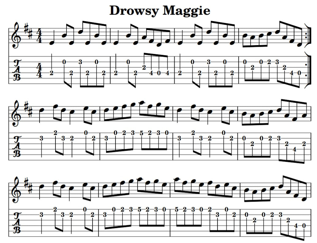 Drowsy Maggie guitar tab