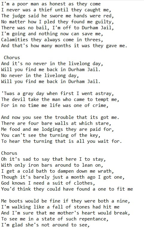 Durham jail lyrics by The Dubliners