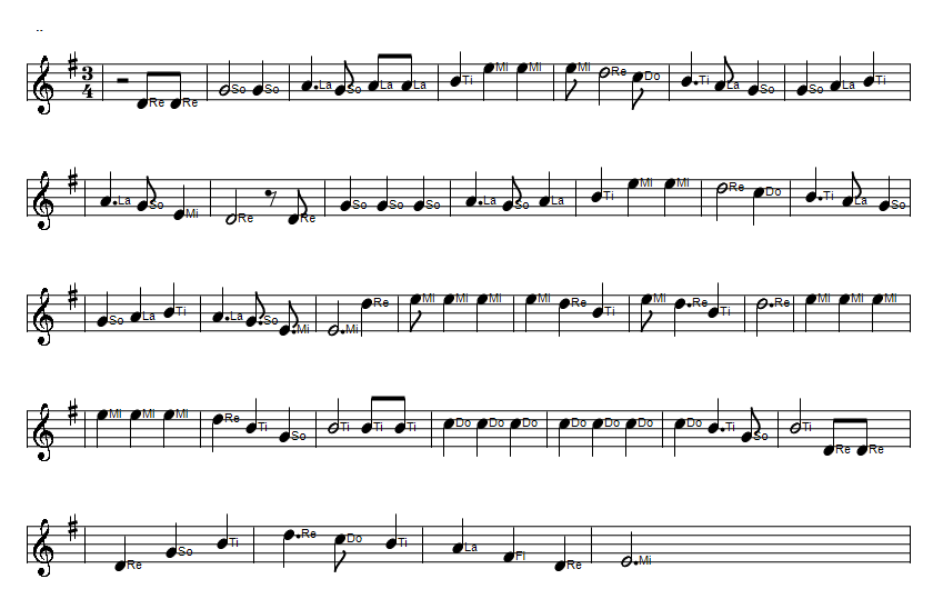 Easy and slow sheet music notes in solfege do re mi format