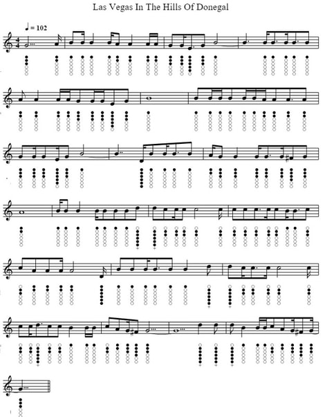 Las vegas in the hills of Donegal tin whistle sheet music