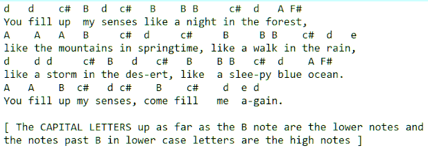 Annie's song tin whistle letter notes by John Denver