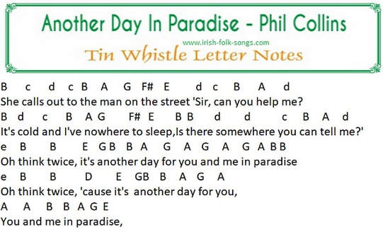 Another day in paradise tin whistle letter notes