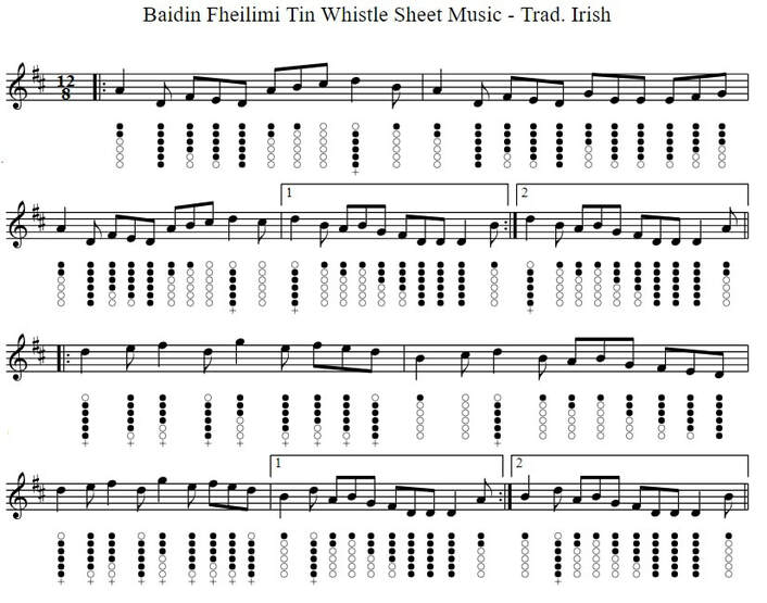 Baidin Fheilimi tin whistle sheet music notes