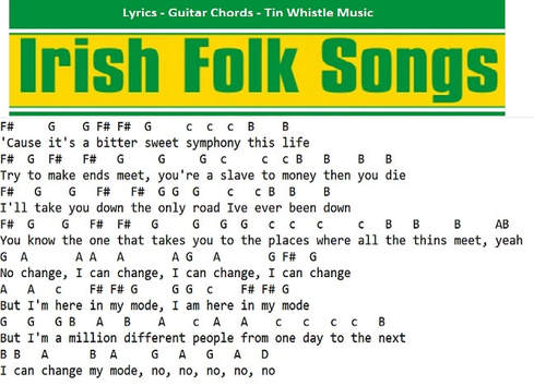 Bittersweet Symphony Tin Whistle And Piano Letter Notes Irish Folk Songs