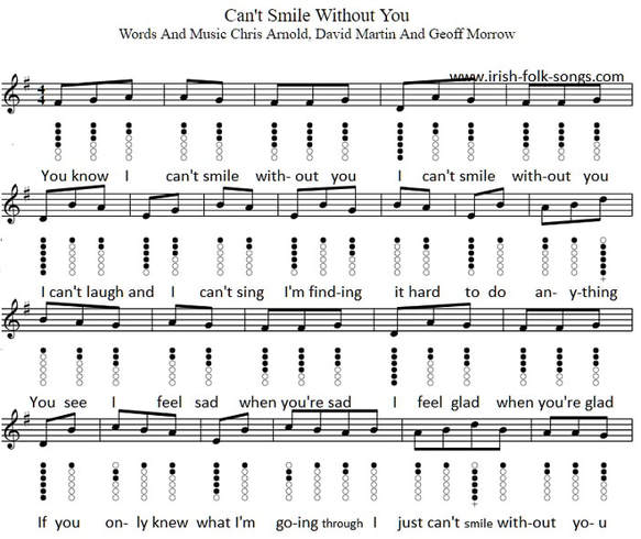 Can't smile without you tin whistle sheet music