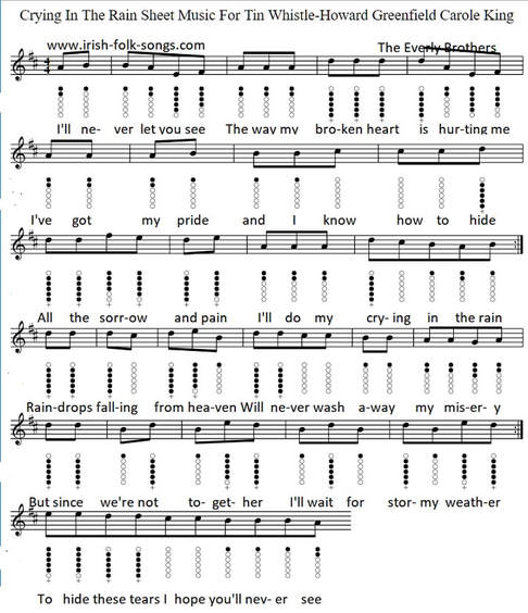 Crying In The Rain Tin Whistle Sheet Music Notes