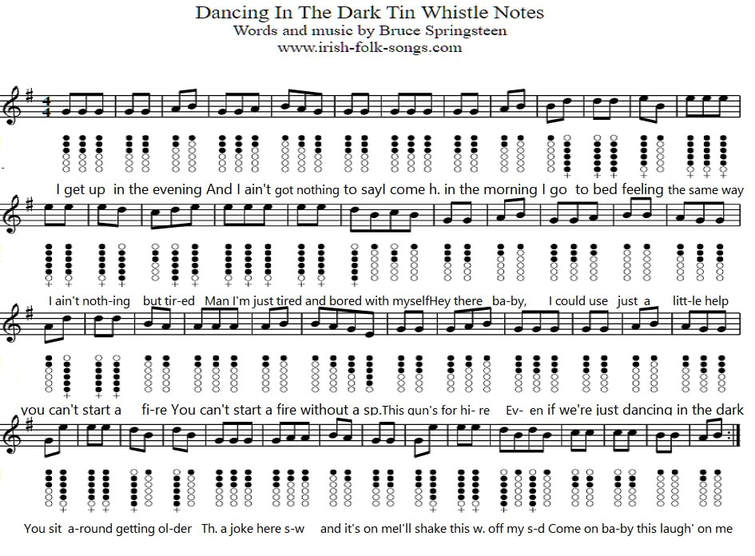 Dancing in the dark Bruce Springsteen sheet music and tin whistle notes