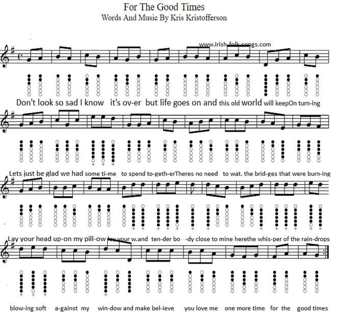 For The Good Times Free Sheet Music Notes