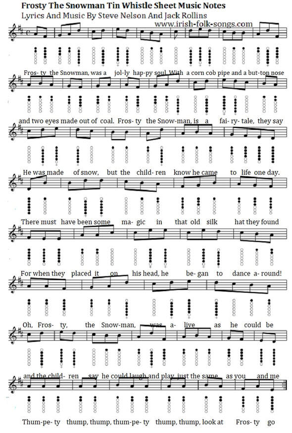 Frosty the snowman tin whistle sheet music notes