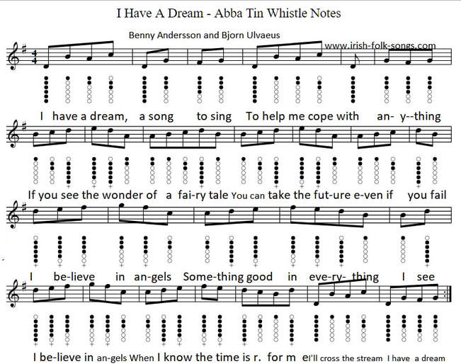 I Have a dream Abba tin whistle sheet music
