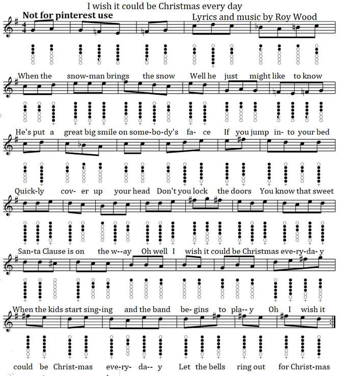 I Wish It Could Be Christmas Everyday Tin Whistle Sheet Music Notes