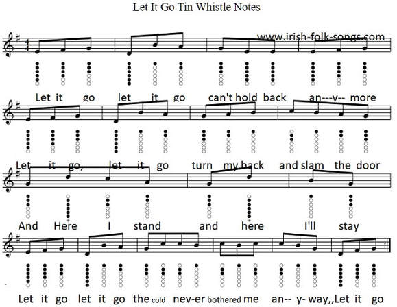 Let it go tin whistle notes from Frozed