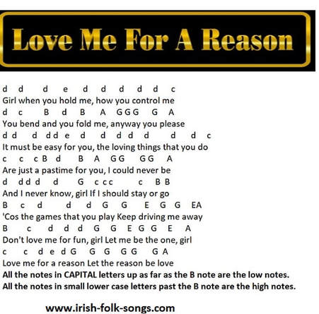 Love me for a reason tin whistle letter notes