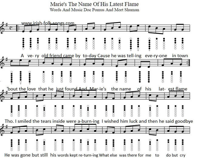 Maries the name of his latest flame sheet music tabs for tin whistle