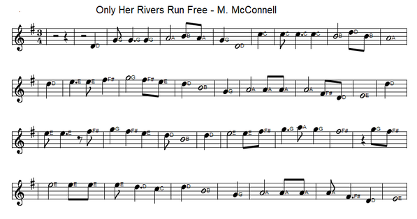 Only her rivers run free sheet music in G Major for beginners