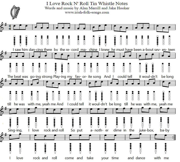 I Love Rock And Roll free Tin Whistle Sheet Music tab /  Note