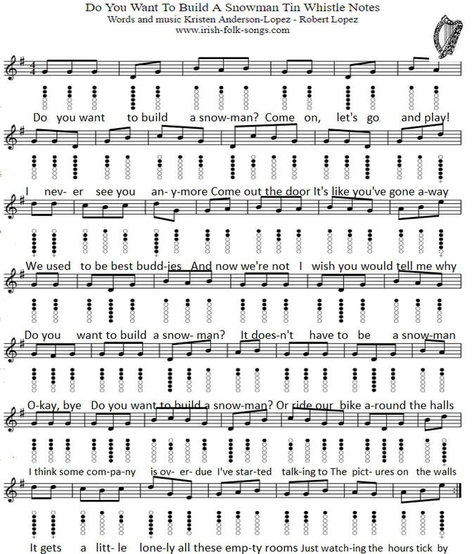 Do you want to build a snowman easy tin whistle sheet music tab
