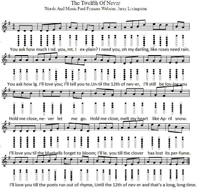 The twelfth of never tin whistle sheet music tab