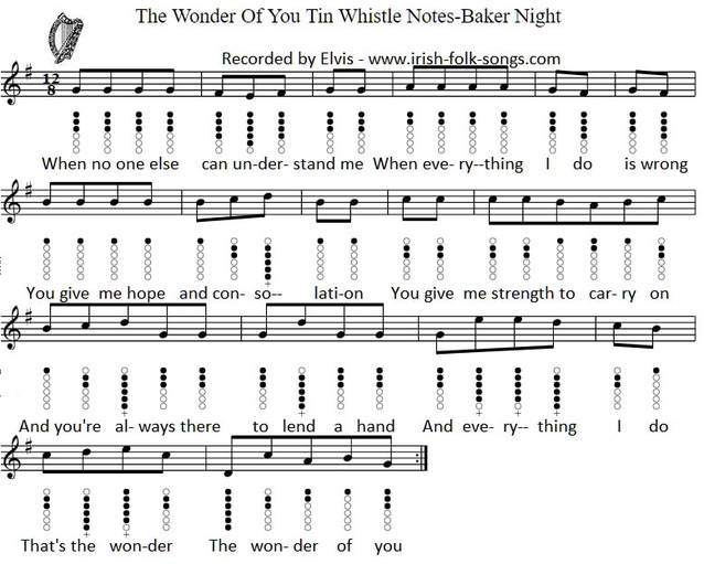 The wonder of you tin whistle sheet music