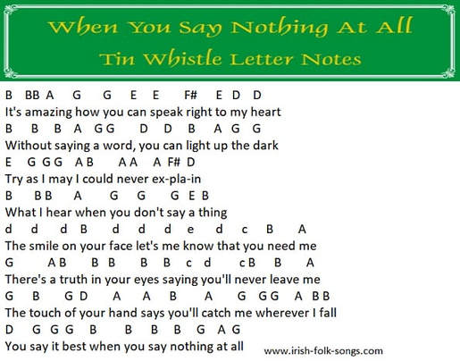 Boyzone whistle notes in letters for when you say nothing at all