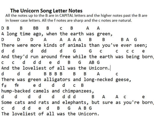 The unicorn song letter notes by The Irish Rovers