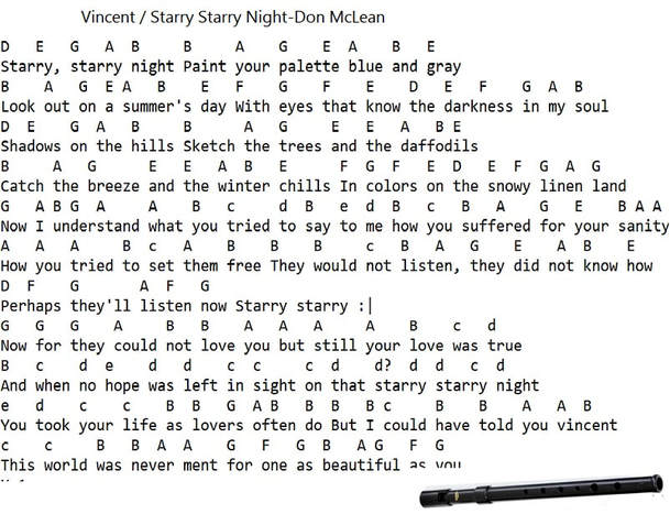 Vincent / Starry Starry Night Tin Whistle Notes