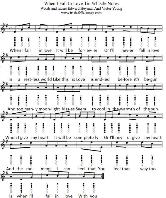 When I Fall in love free sheet music tab /notes