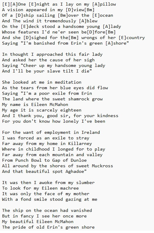 Eileen McMahon Lyrics And Guitar Chords by Catroina
