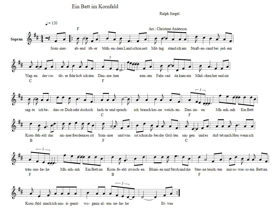 Ein Bett Im Kornfeld Piano Sheet Music With Chords