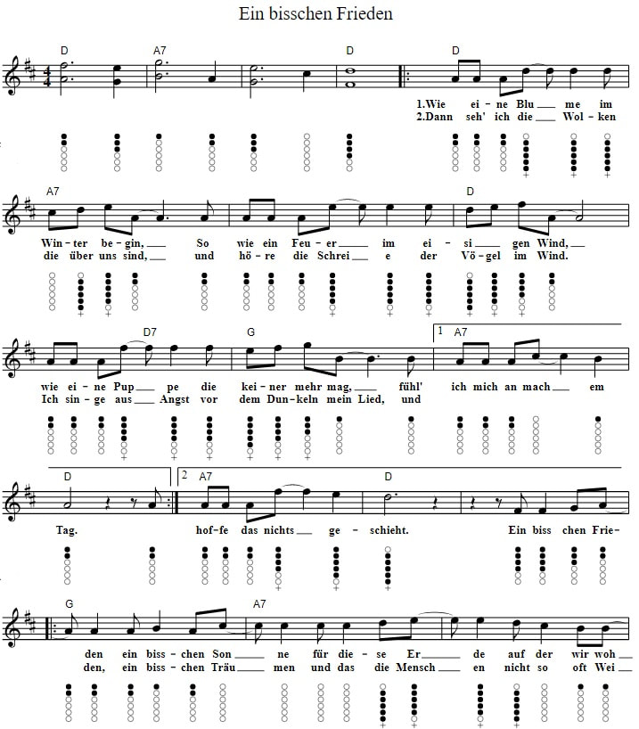 Ein bisschen Frieden sheet music notes in D Major