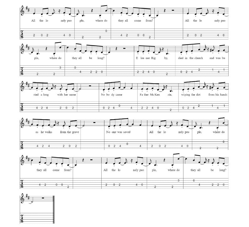 Eleanor Rigby guitar tab fingerstyle part two