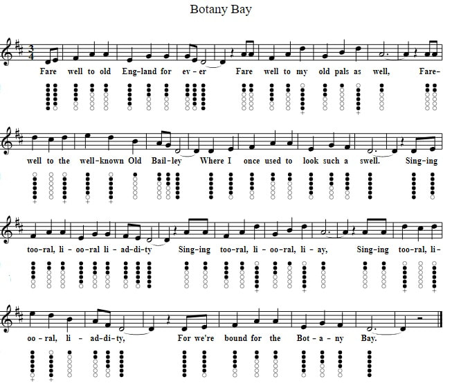 English folk song Botany Bay for tin whistle