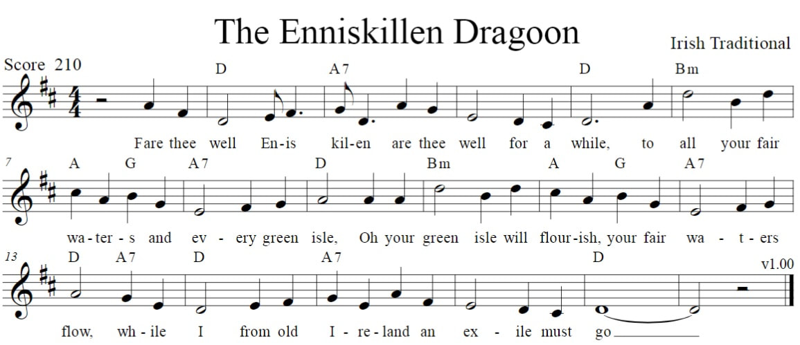 Fare thee well Enniskillen sheet music score