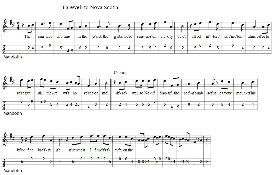 Farewell to Nova Scotia Mandolin tenor banjo tab