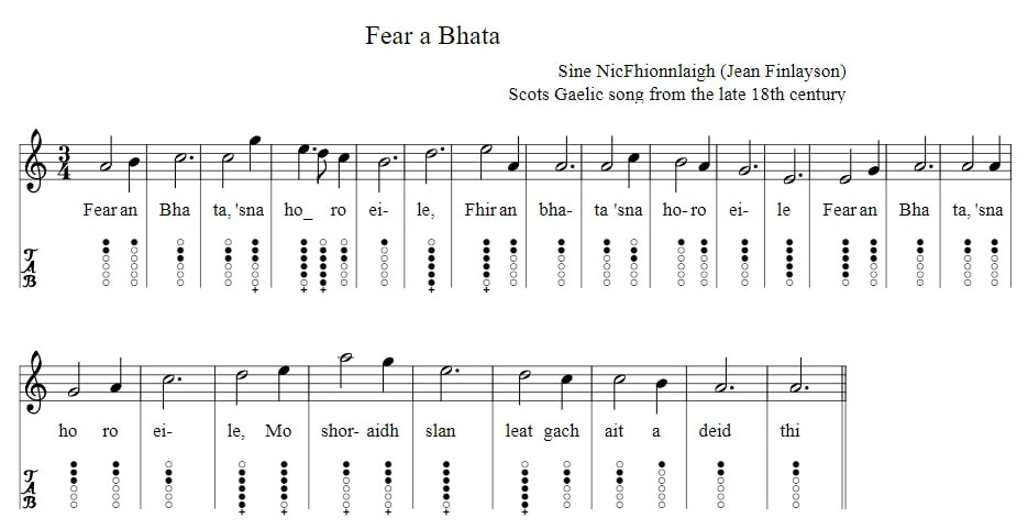Fear a Bhata tin whistle notes