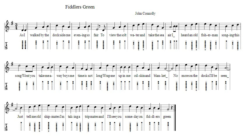 Fiddlers green tin whistle tab