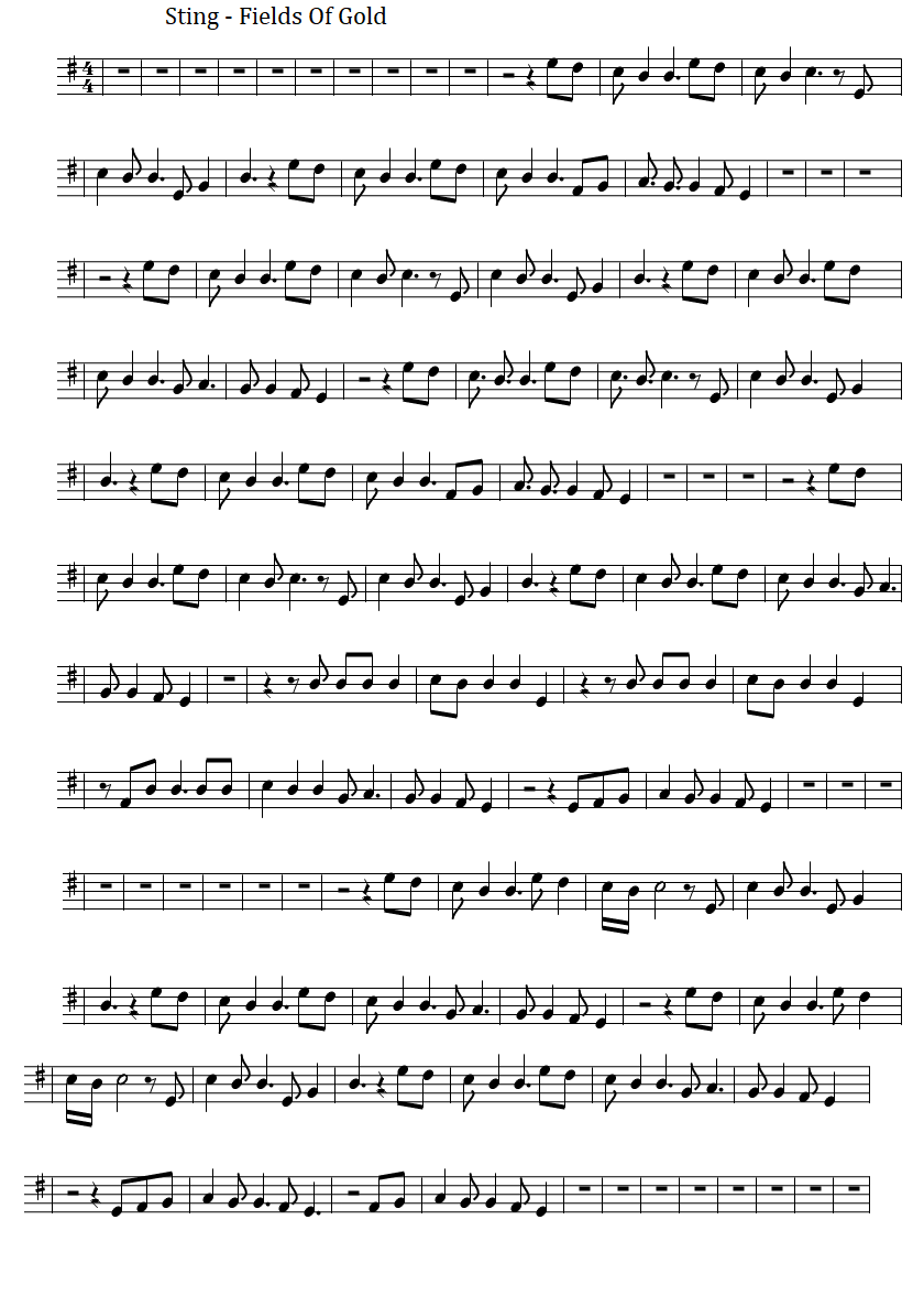 Fields of Gold piano sheet music in G Major by Sting