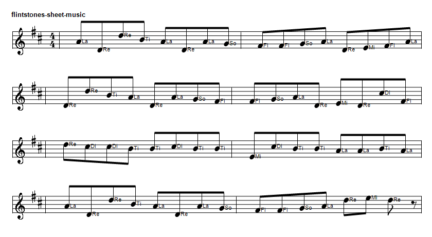 The Flintstones easy sheet music notes in solfege for beginners.