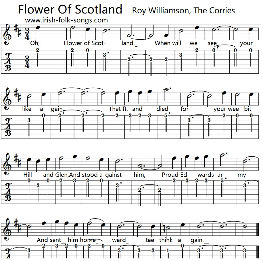 Flower of Scotland guitar tab by The Corries