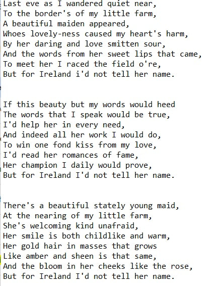 For Ireland I'd Not Tell Her Name song lyrics