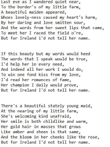 For Ireland I'd not tell her name lyrics