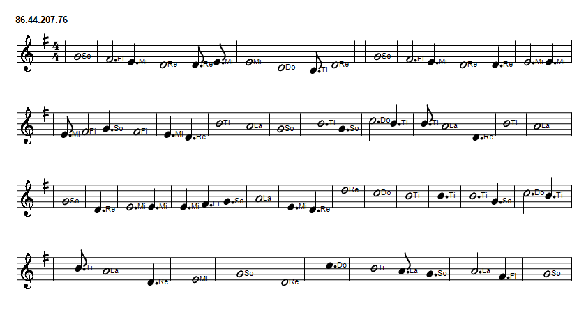 Four Green fields sheet music notes in solfege format