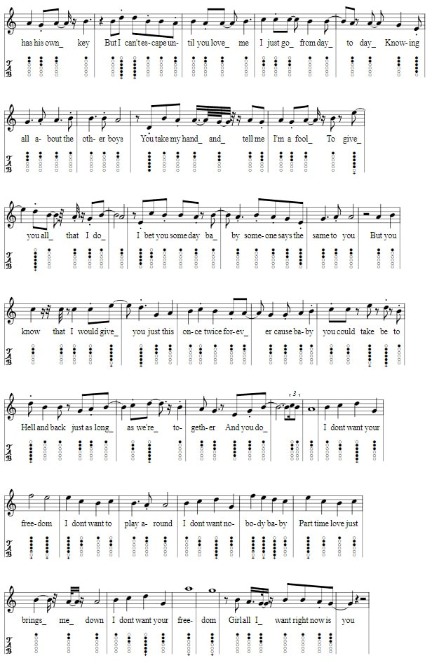 Freedom Tin Whistle Notes By Wham part two