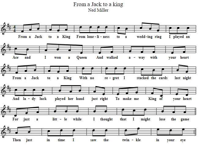 From a jack to a king easy piano sheet music version in D Major