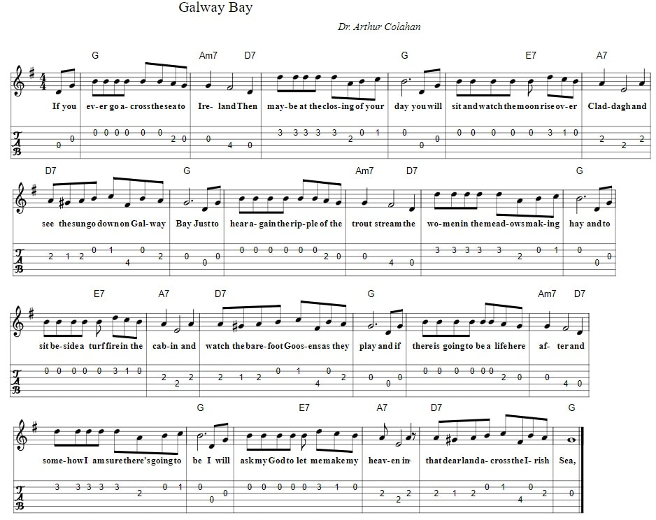 Galway Bay guitar chords and fingerstyle tab
